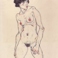 Egon Schiele Nu Debout Aux Bas - Naked Girl Upright With Stockings - 1912