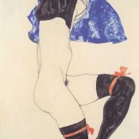 Egon Schiele Reclining Half-nude With Black Stockings - 1913 Hand Painted Reproduction