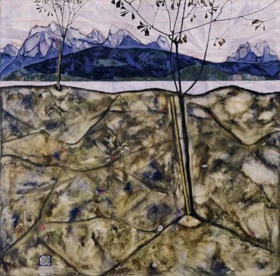 art oil painting reproduction of  Egon Schiele River Landscape With Two Trees 1913 museum quality handmade