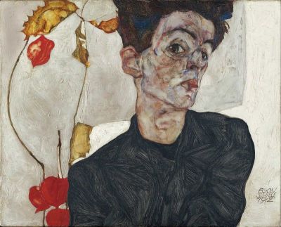 art oil painting reproduction of  Egon Schiele Self-portrait With Chinese Lantern Plants museum quality handmade