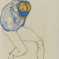 Egon Schiele Semi-nude Blond Girl With Blue Shirt And Blue Headband 1913