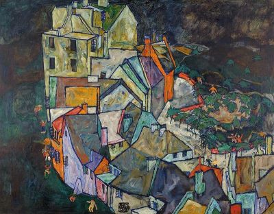 art oil painting reproduction of  Egon Schiele Stadtende - Krumau H Userbogen 1917-18 museum quality handmade