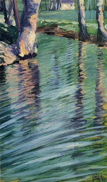 Egon Schiele Trees Mirrored In The Pond 1907 museum quality