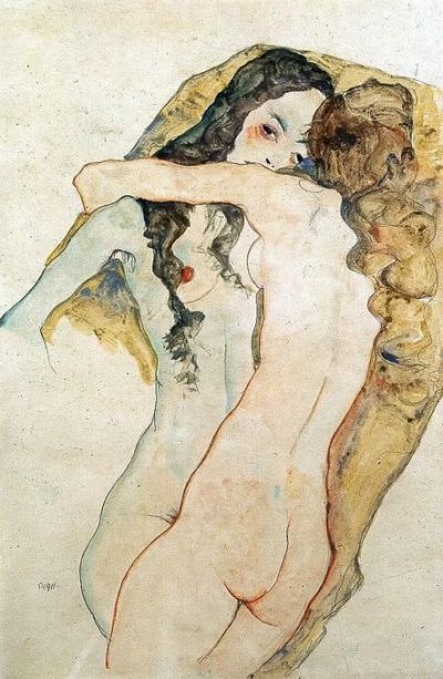 art oil painting reproduction of  Egon Schiele Zwei Madchen In Umarmung 1911 museum quality handmade