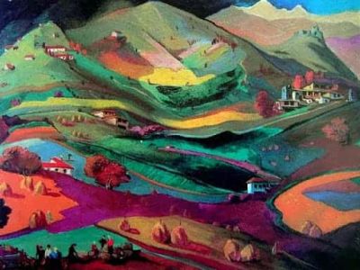 art oil painting reproduction of  Elene Akhvlediani Georgian Pasanauri Neighbourhood 1959 museum quality handmade