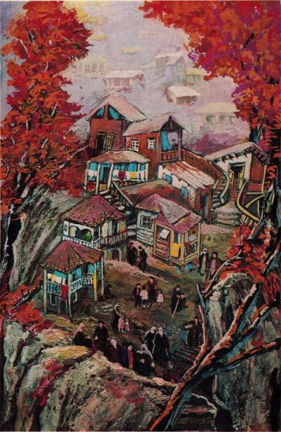 art oil painting reproduction of  Elene Akhvlediani Rural Landscape - 1975 museum quality handmade