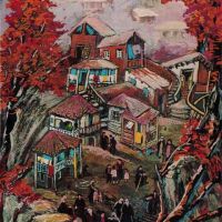 Elene Akhvlediani Rural Landscape - 1975 Hand Painted Reproduction