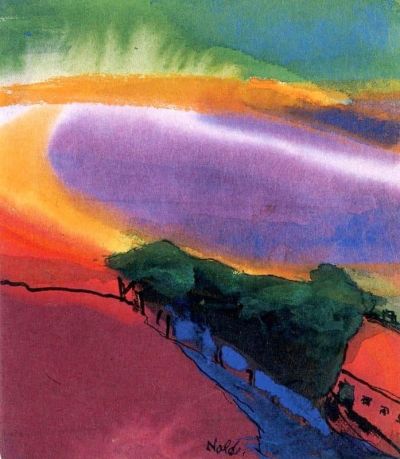 art oil painting reproduction of  Emil Nolde Landscape - Red-yellow-green - C 1940 museum quality handmade