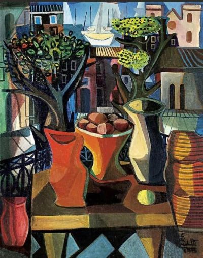 art oil painting reproduction of  Emiliano Di Cavalcanti Brazilian Balcony museum quality handmade