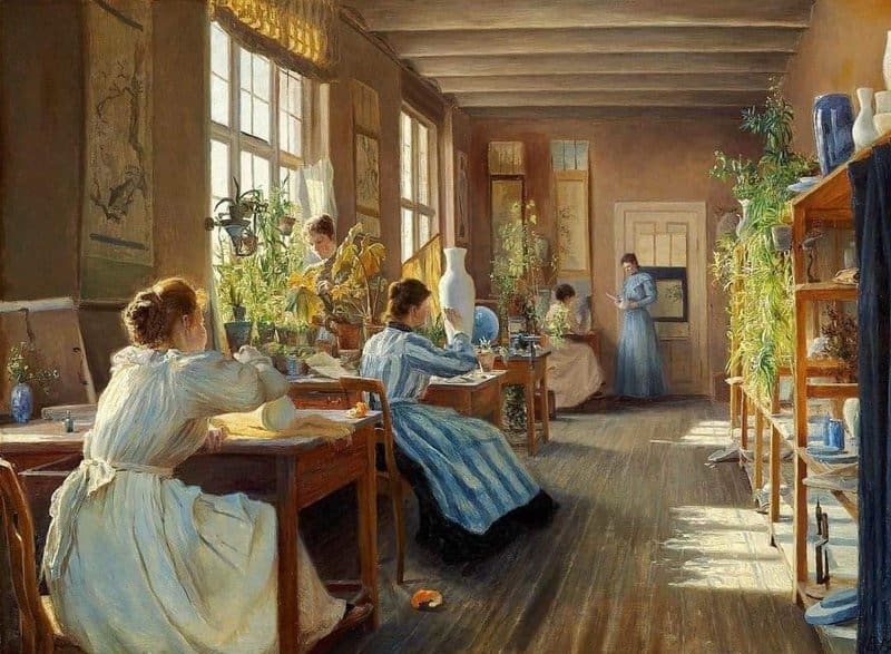 Emma Meyer Women Decorating Porcelain At Den Kgl. Porcel Nsfabrik - Royal Copenhagen museum quality