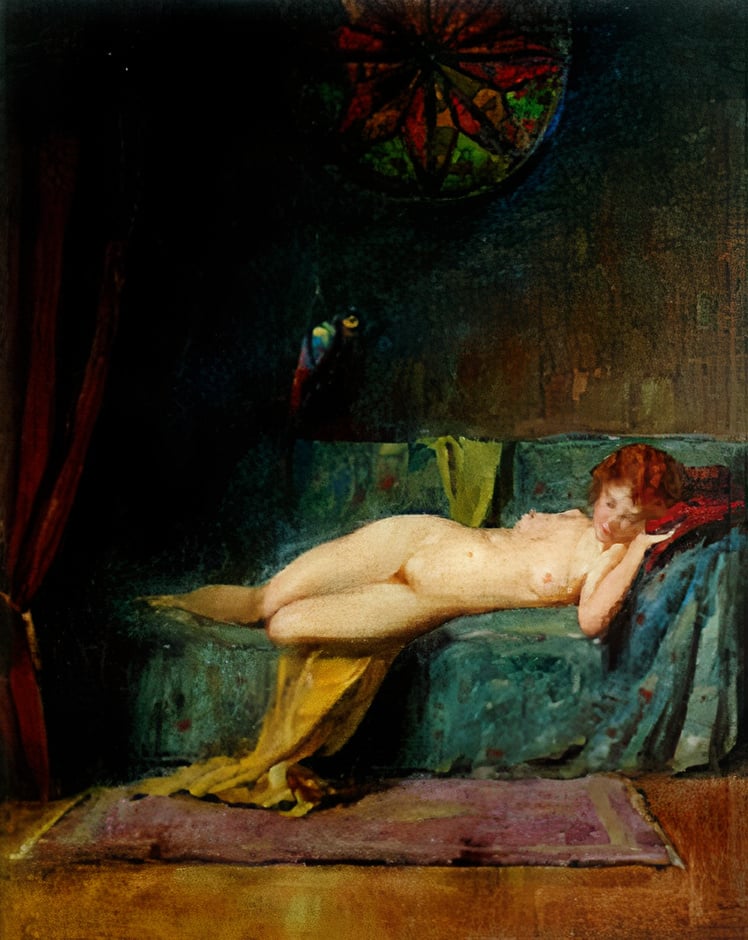 Endre Komaromi Kacz, A Reclining Female Nude On A Couch museum quality