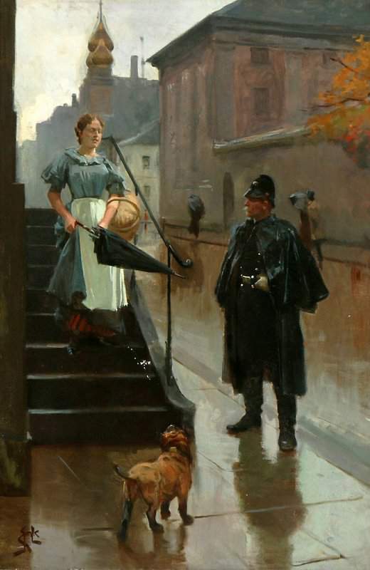 Erik Ludwig Henningsen A Maid Talking To A Police Officer museum quality