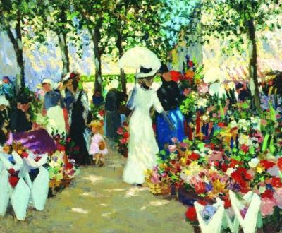 art oil painting reproduction of  Ethel Carrick French Flower Market 1909 museum quality handmade