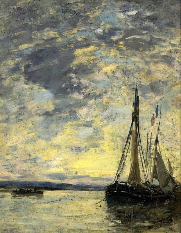 Eugene Boudin - Sailboats At The Quay 1885 museum quality