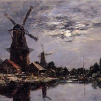 Eugene Boudin Dutch Windmills 1884