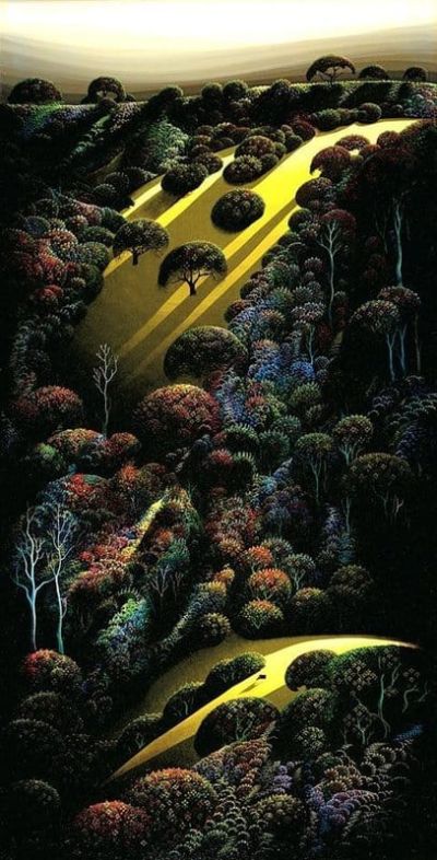 art oil painting reproduction of  Eyvind Earle Hillside Magic 1976 museum quality handmade