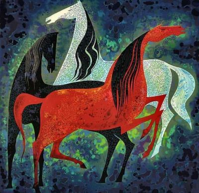 art oil painting reproduction of  Eyvind Earle Three Noble Horses museum quality handmade