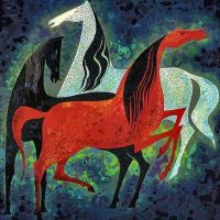 Eyvind Earle Three Noble Horses Hand Painted Reproduction
