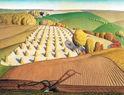 art oil painting reproduction of  Fall Plowing 1931 Grant Wood museum quality handmade