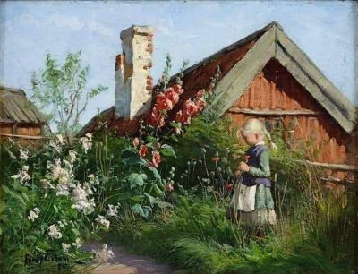 art oil painting reproduction of  Fanny Brate Girl In A Blooming Garden 1885 museum quality handmade