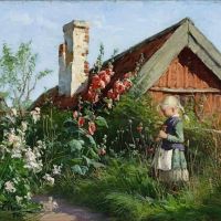 Fanny Brate Girl In A Blooming Garden 1885 Hand Painted Reproduction