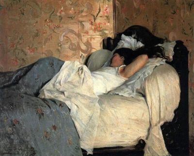 art oil painting reproduction of  Federico Zandomeneghi In Bed - 1878 museum quality handmade