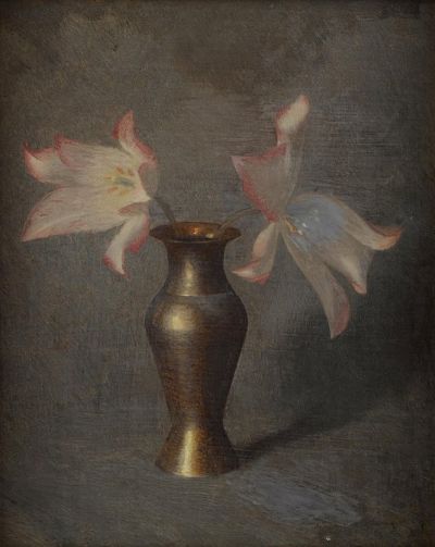 art oil painting reproduction of  Fedor Ivanovich Zakharov Pair Of Tulips In A Silver Vase museum quality handmade