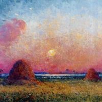 Ferdinand Puigaudeau Wheat Stack At Sunset
