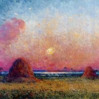 Ferdinand Puigaudeau Wheat Stack At Sunset Hand Painted Reproduction