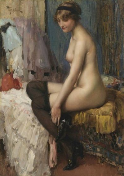 art oil painting reproduction of  Fernand Toussaint Nu Avec Des Bas museum quality handmade