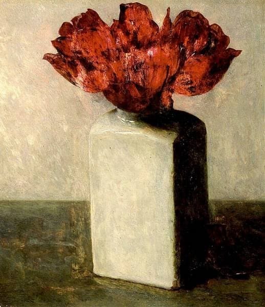 Floris Verster Tulips In A Square Delft Vase 1916 museum quality