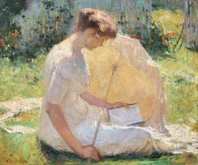art oil painting reproduction of  Frank Weston Benson The Reader Ca.1906 museum quality handmade