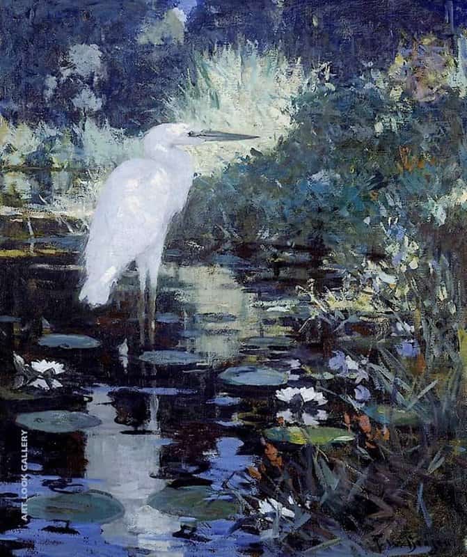 Frank Weston Benson White Heron In A Pool In A Garden C.1929 museum quality