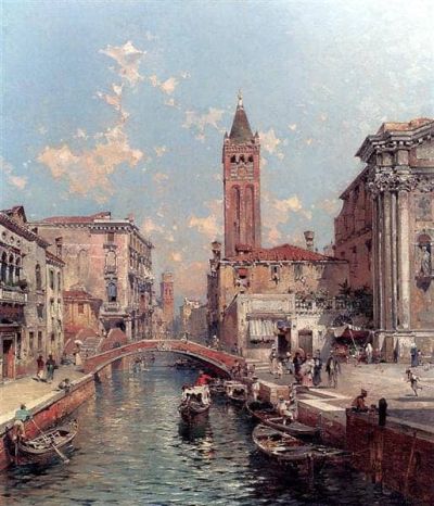 art oil painting reproduction of  Franz Richard Unterberger Rio Santa Barnaba Venice museum quality handmade