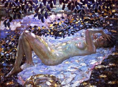 art oil painting reproduction of  Frederick Carl Frieseke Nude In Dappled Sunlight 1915 museum quality handmade