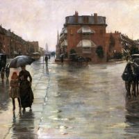 Frederick Childe Hassam Rainy Day Bosto 1885 Hand Painted Reproduction