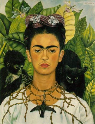 art oil painting reproduction of  Frida Kahlo Self-portrait With Thorn Necklace And Hummingbird museum quality handmade