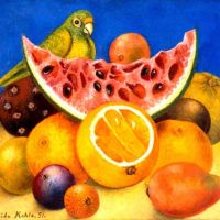 Frida Kahlo Still Life With Parrot And Fruits