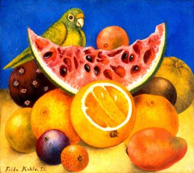 art oil painting reproduction of  Frida Kahlo Still Life With Parrot And Fruits museum quality handmade