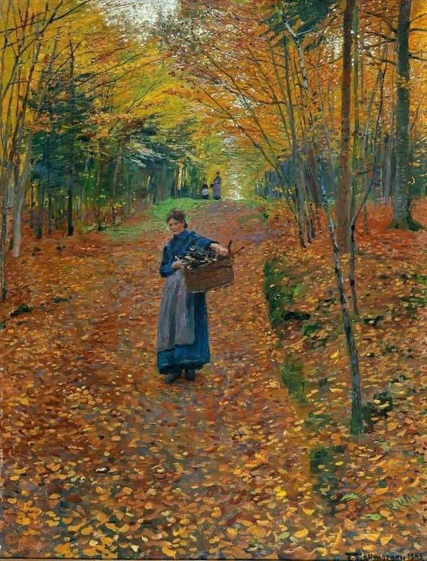 Friedrich Kallmorgen Woman Gathering Wood In An Autumn Wood 1893 museum quality
