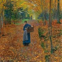 Friedrich Kallmorgen Woman Gathering Wood In An Autumn Wood 1893 Hand Painted Reproduction