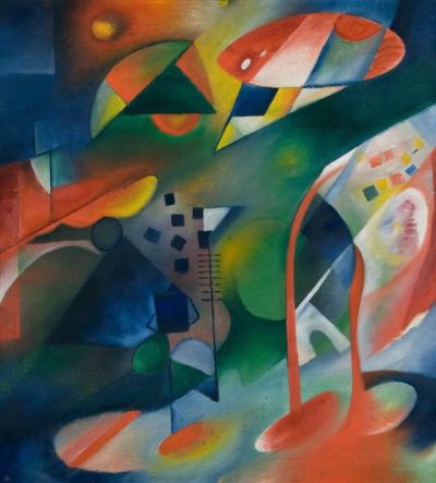 art oil painting reproduction of  Georg Muche Nr. 7 - Komposition Vor Blauem Grund 1916 museum quality handmade