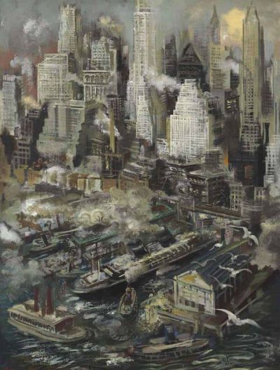 art oil painting reproduction of  George Grosz New York Harbor 1936 museum quality handmade