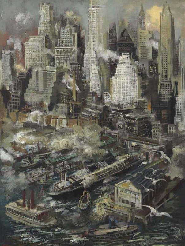 George Grosz New York Harbor 1936 museum quality