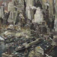 George Grosz New York Harbor 1936 Hand Painted Reproduction