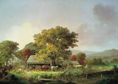 art oil painting reproduction of  George Henry Durrie Autumn In New England Cider Making 1863 museum quality handmade