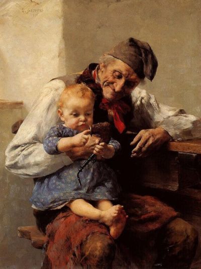 art oil painting reproduction of  Georgios Jakobides Favorite Grandpa And Grandson museum quality handmade