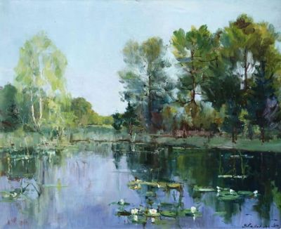 art oil painting reproduction of  Georgy Alexandrovich Lapchine Water Lilies museum quality handmade
