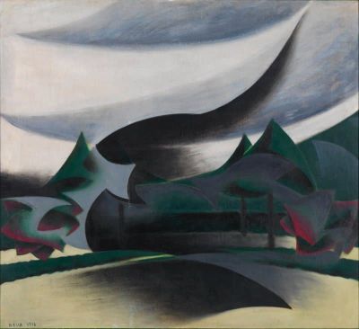 art oil painting reproduction of  Giacomo Balla Velo Di Vedova Paesaggio - Corazzata Vedova Vento museum quality handmade