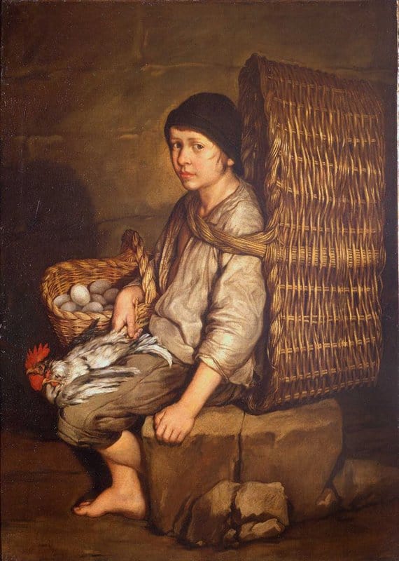 Giacomo Ceruti - Pitocchetto Errand Boy Seated With A Basket On His Back Eggs And Poultry museum quality